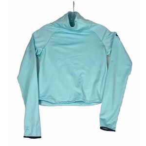 Nike Sweatshirt Women's Turquoise 1/4 Side Zip Pullover Mock Neck Cropped Size L